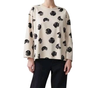COS Cream Printed Organic Cotton Boxy Oversize  Top